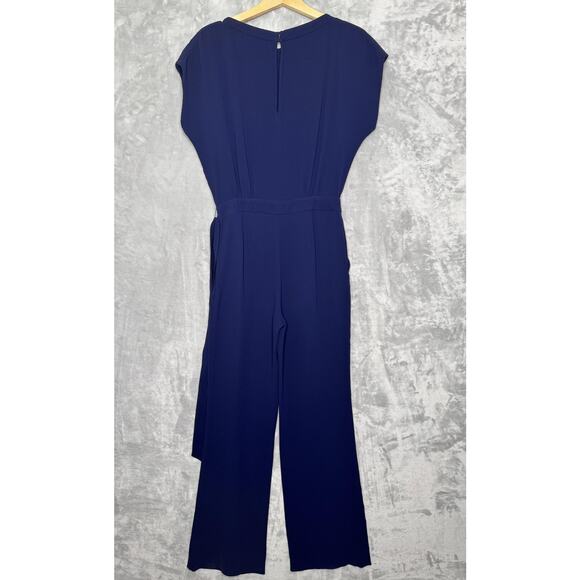 Diane von Furstenberg Jumpsuit Womens 2 Navy Sandra Tie Belt Wide Leg Pockets - Picture 3 of 15